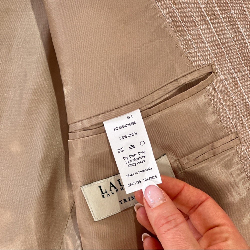 Lauren Ralph Lauren Linen Pinstripe Sport Coat Mens M Tan Coastal Quiet Luxury - Picture 4 of 13